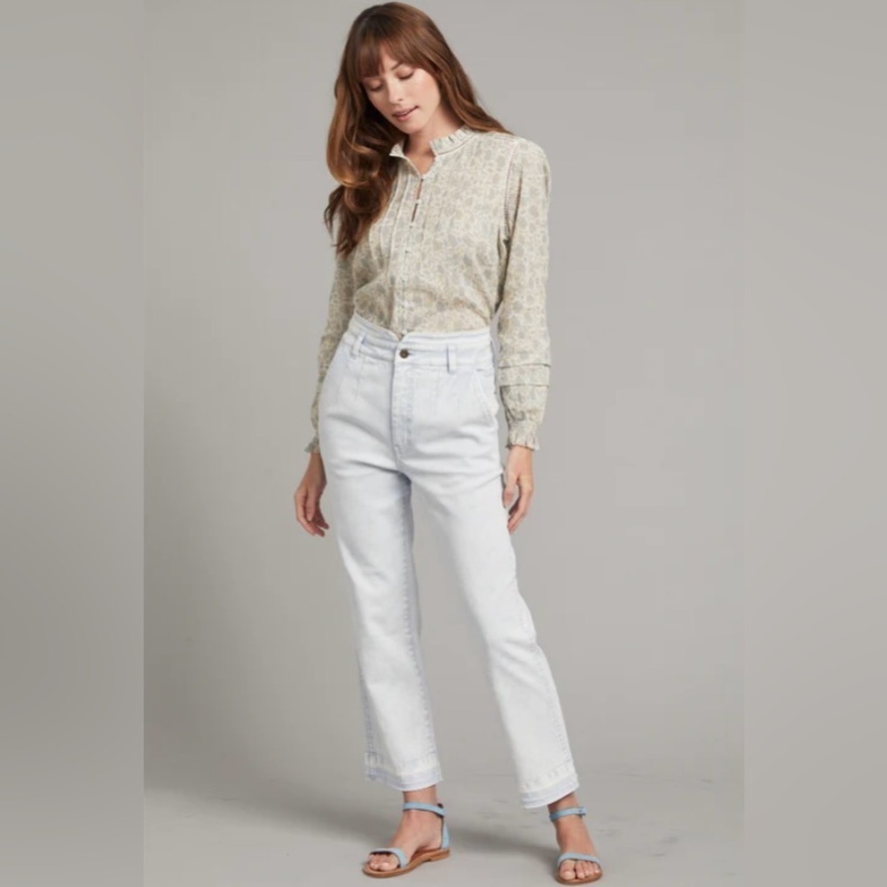 Faherty Rikki High Rise Pleated Fit Frayed Hem Ankle Women's Jeans Size 24